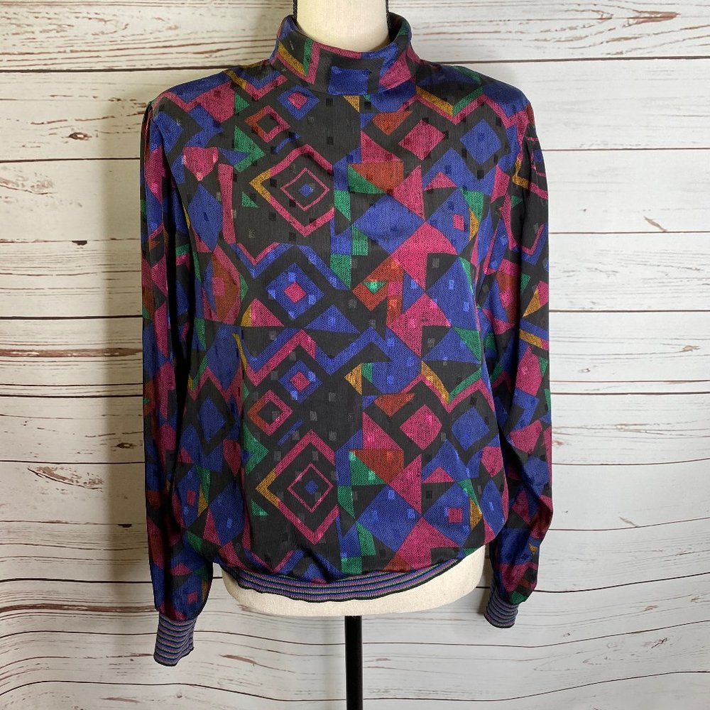 Vintage Geo Artsy MOD Mock Neck Blouse
